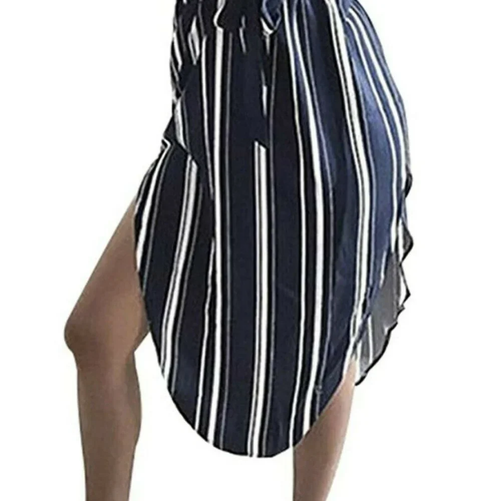 Blue White Stripe Summer Dress with Belt - Picture 3 of 5